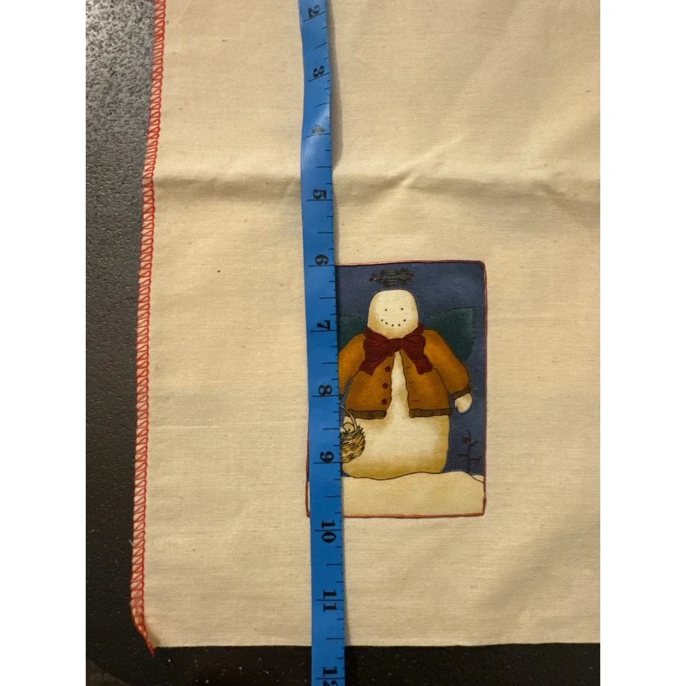 Primitive Snowman Folk Art Fabric Gift Food Bag Red Serged Edge Christmas 11x8